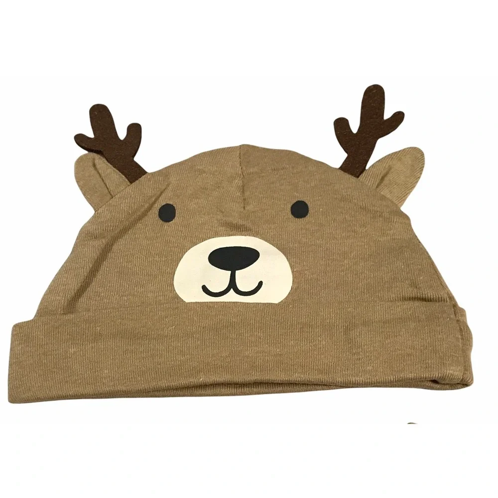 Carter's Baby Boys 2-Piece Reindeer Coverall & Hat Set for Christmas Sz 3M Brown